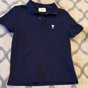 Ami Navy Kids Polo with White Heart A Logo